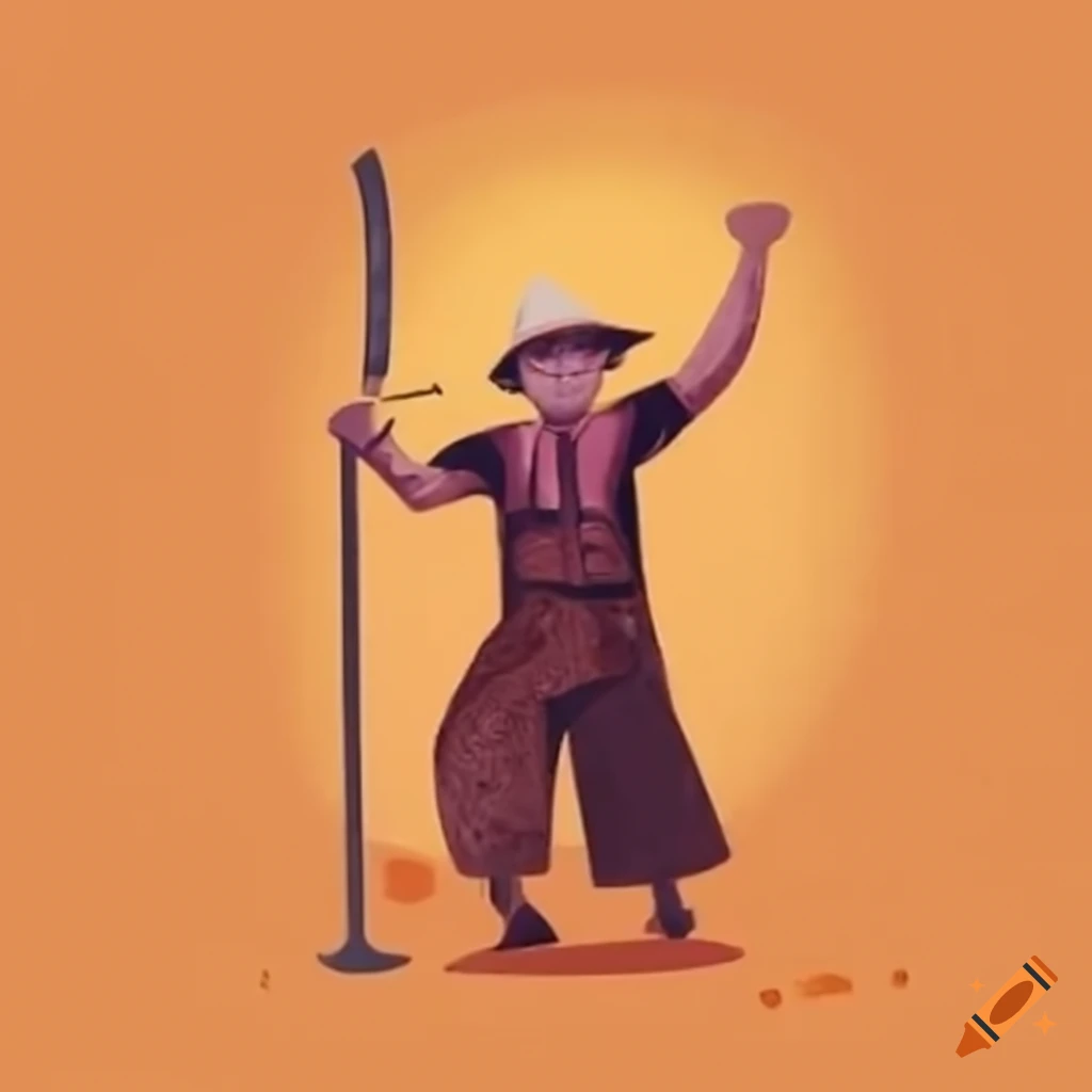 Javanese Farmer with machete in sugarcane plantation
