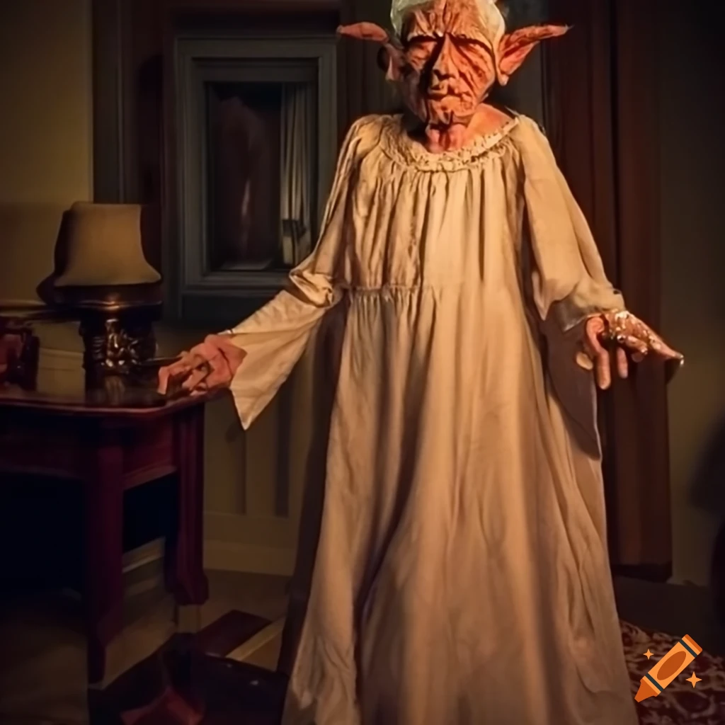 Elderly goblin in nightgown and cap