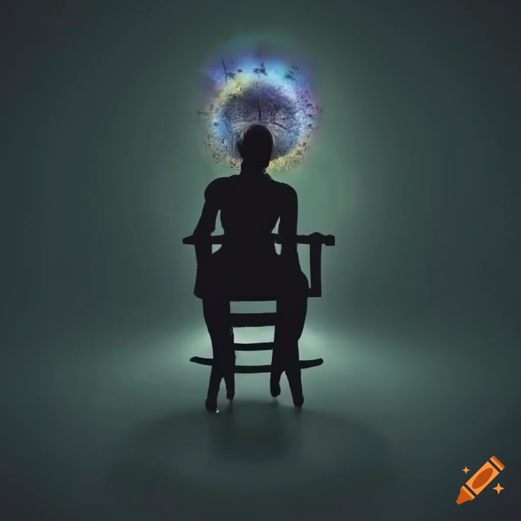 Silhouette of a man sitting on a chair with an esoteric dimension above his head