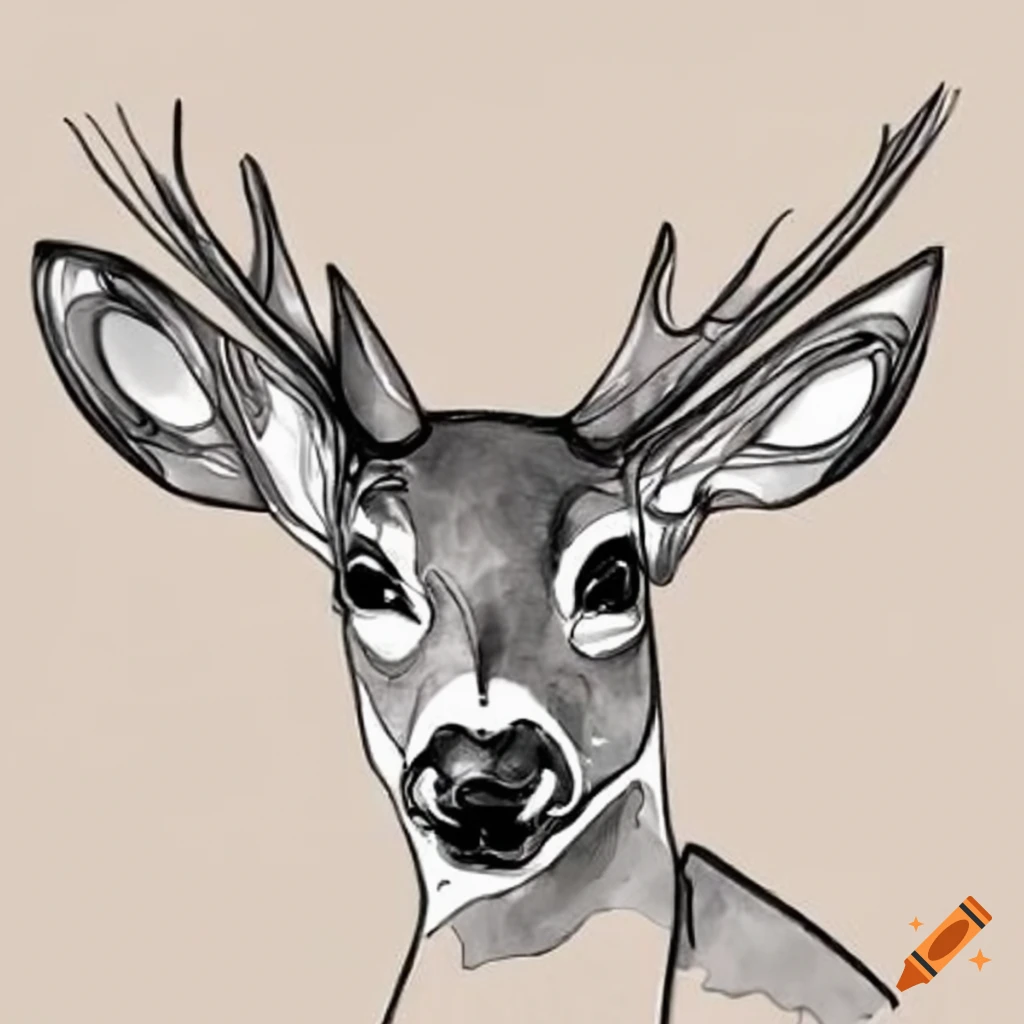 Black and white continuous line drawing of a doe