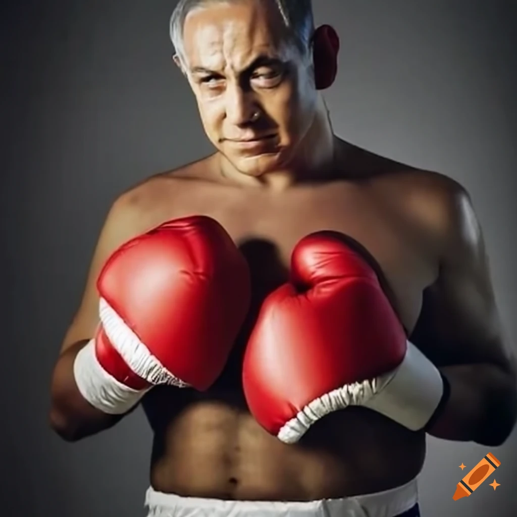 Confident Benjamin Netanyahu in boxing gear