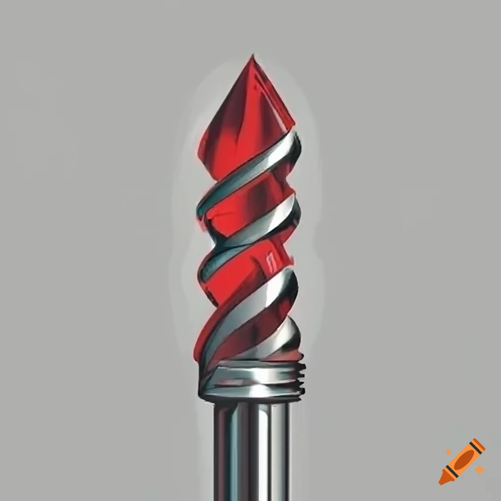Metallic drill bit with red flower and green leaves