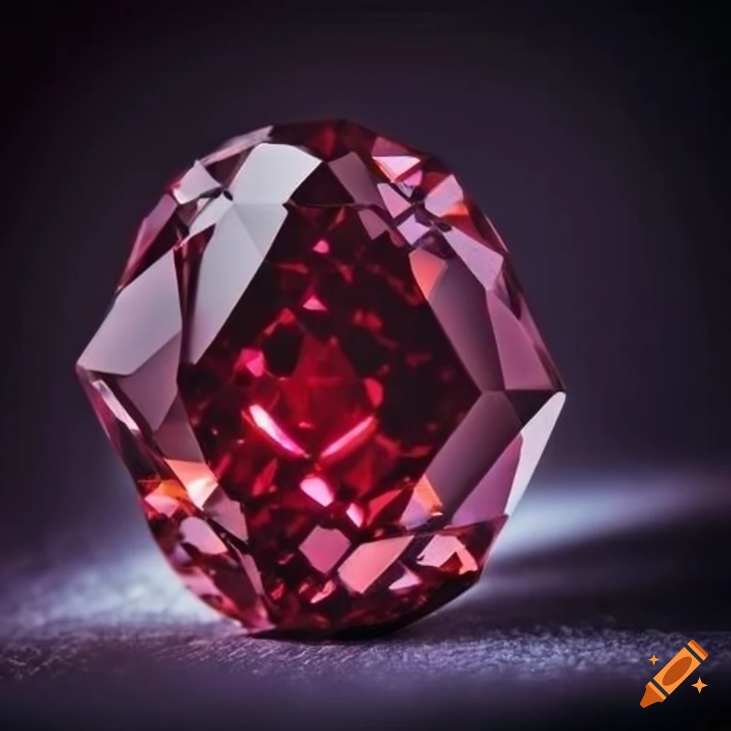 Intricately patterned garnet gemstone against a mystical backdrop