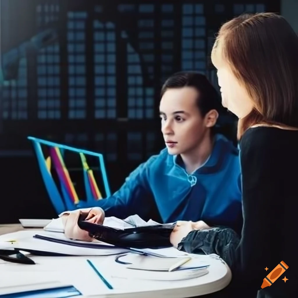 Financial expert consulting with increasing revenue sales graph in background