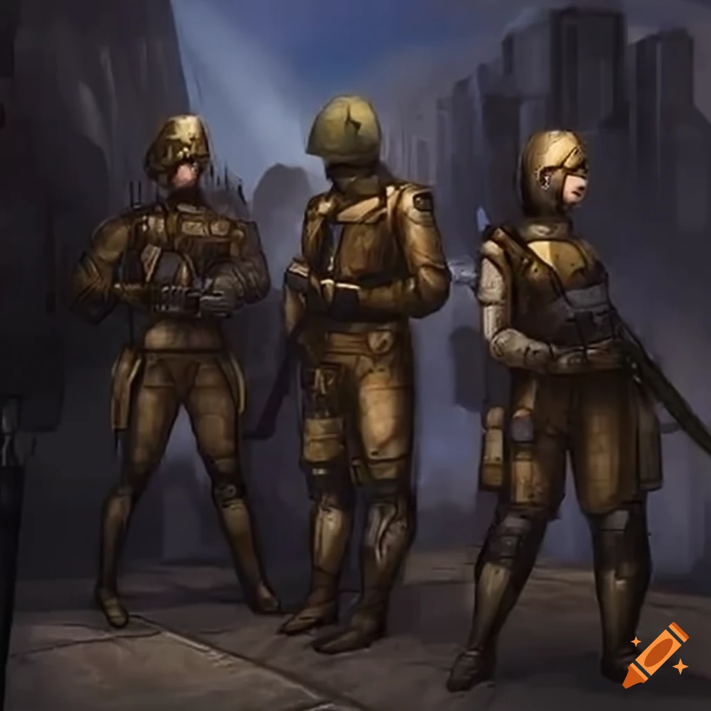 Futuristic soldiers guarding a castle