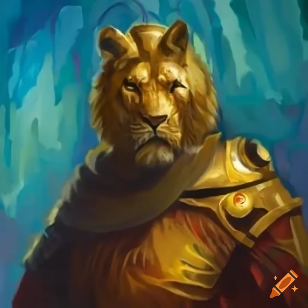 Golden lion with gauntlet from Magic: The Gathering by Moebius