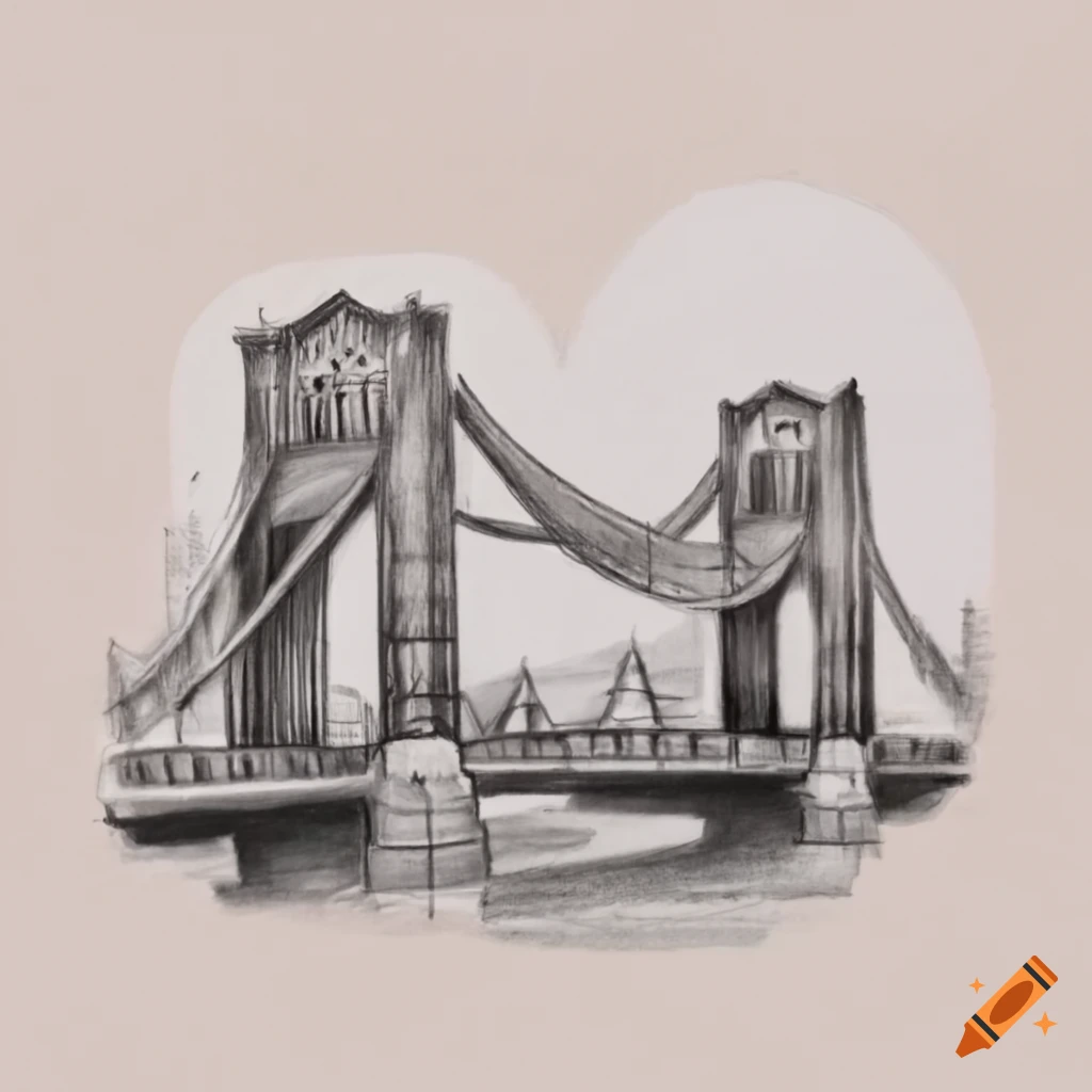 Wedding hearts with Pittsburgh bridges in a white background pencil drawing