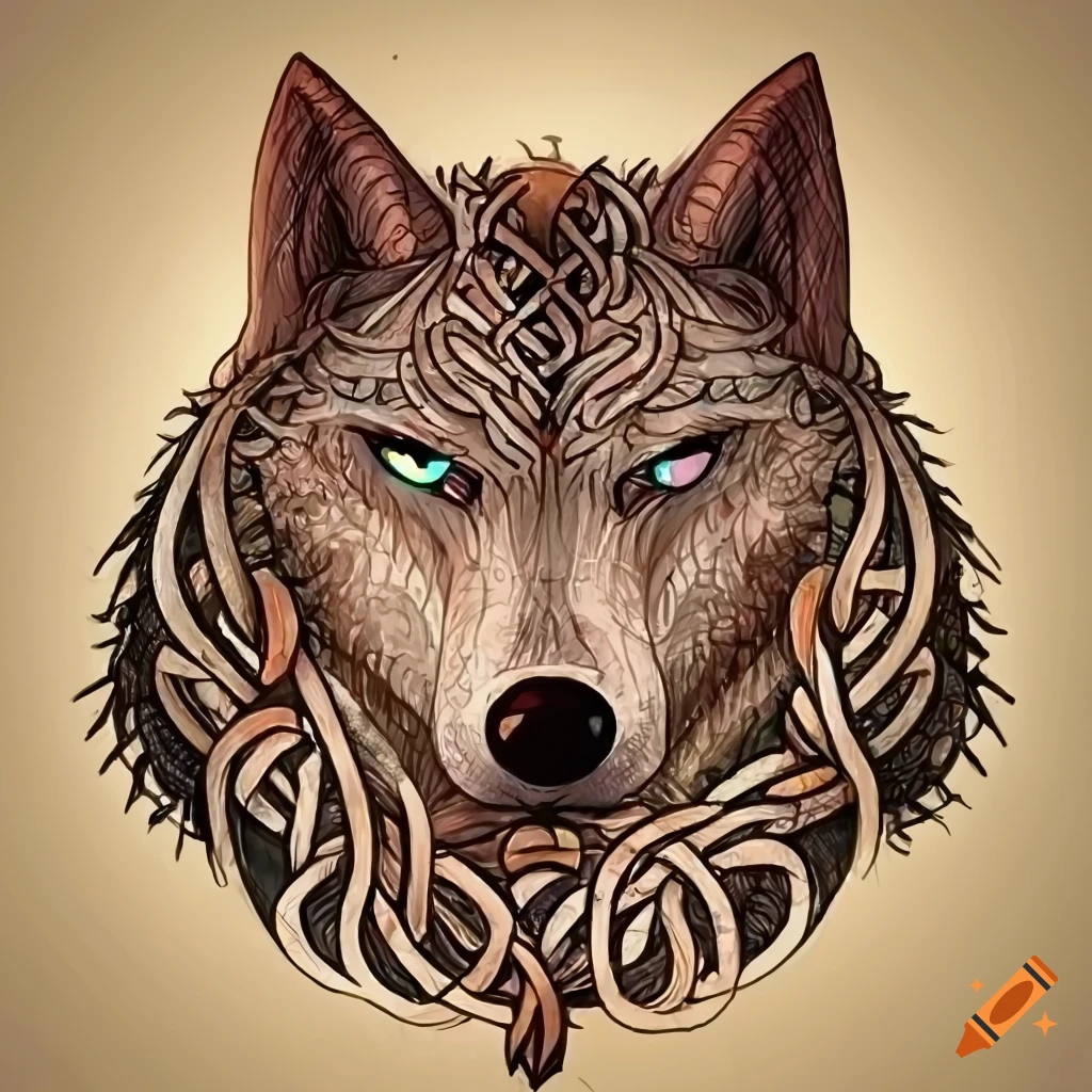 Celtic-inspired wolf head drawing