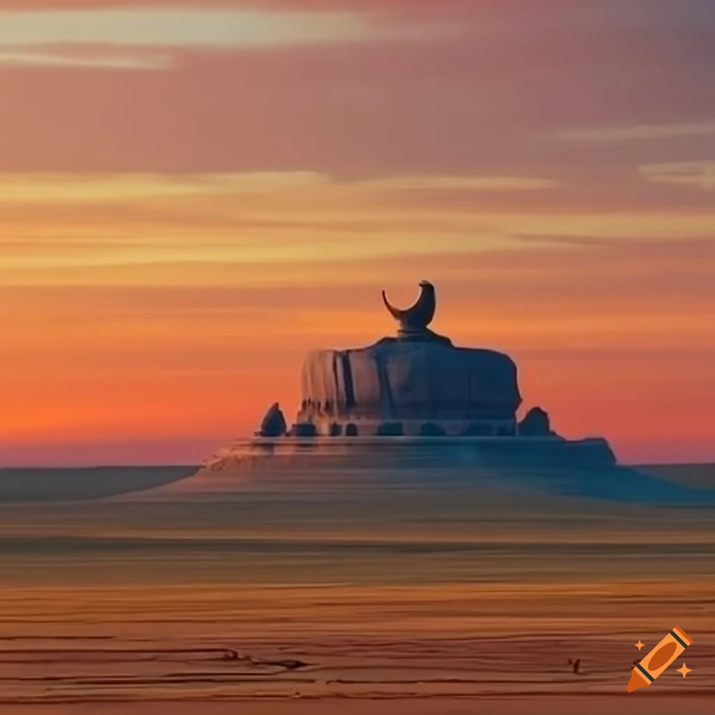 Beautiful ancient Mongolia landscape with a focus on nature and a monument in the background