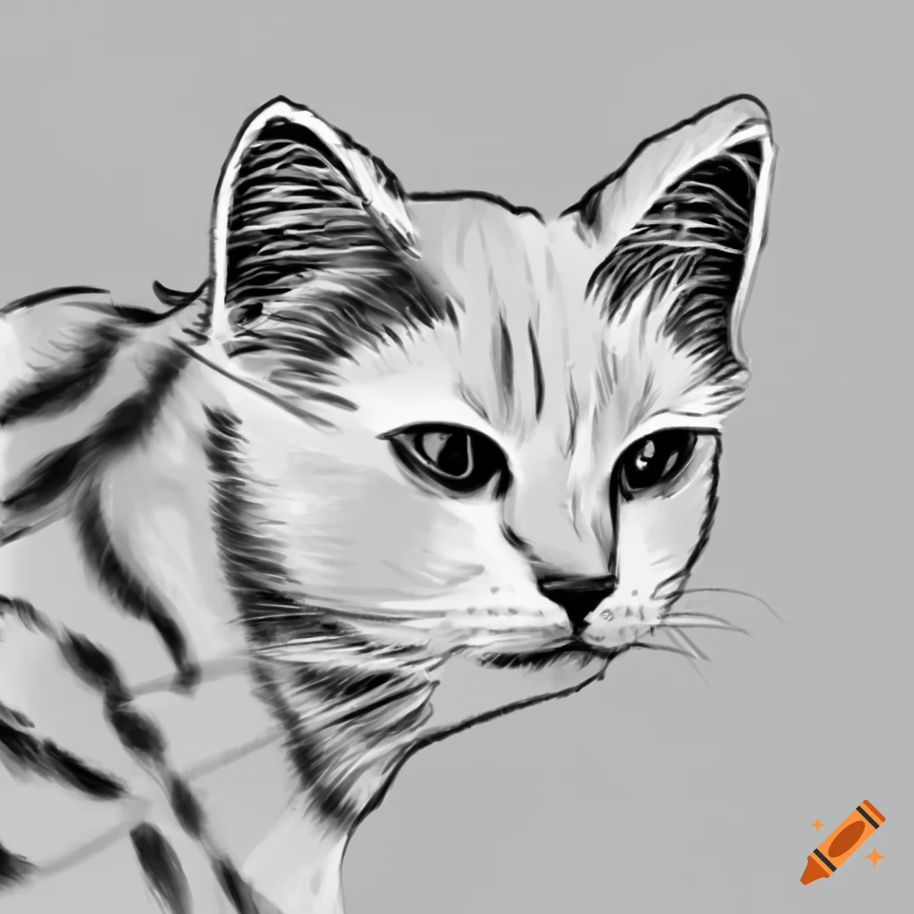 Simple drawing of a black and white cat