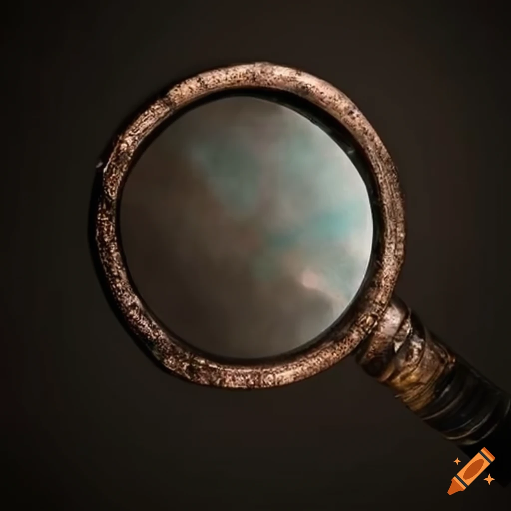 Antiquated magnifying glass with cracks and dust on the lens
