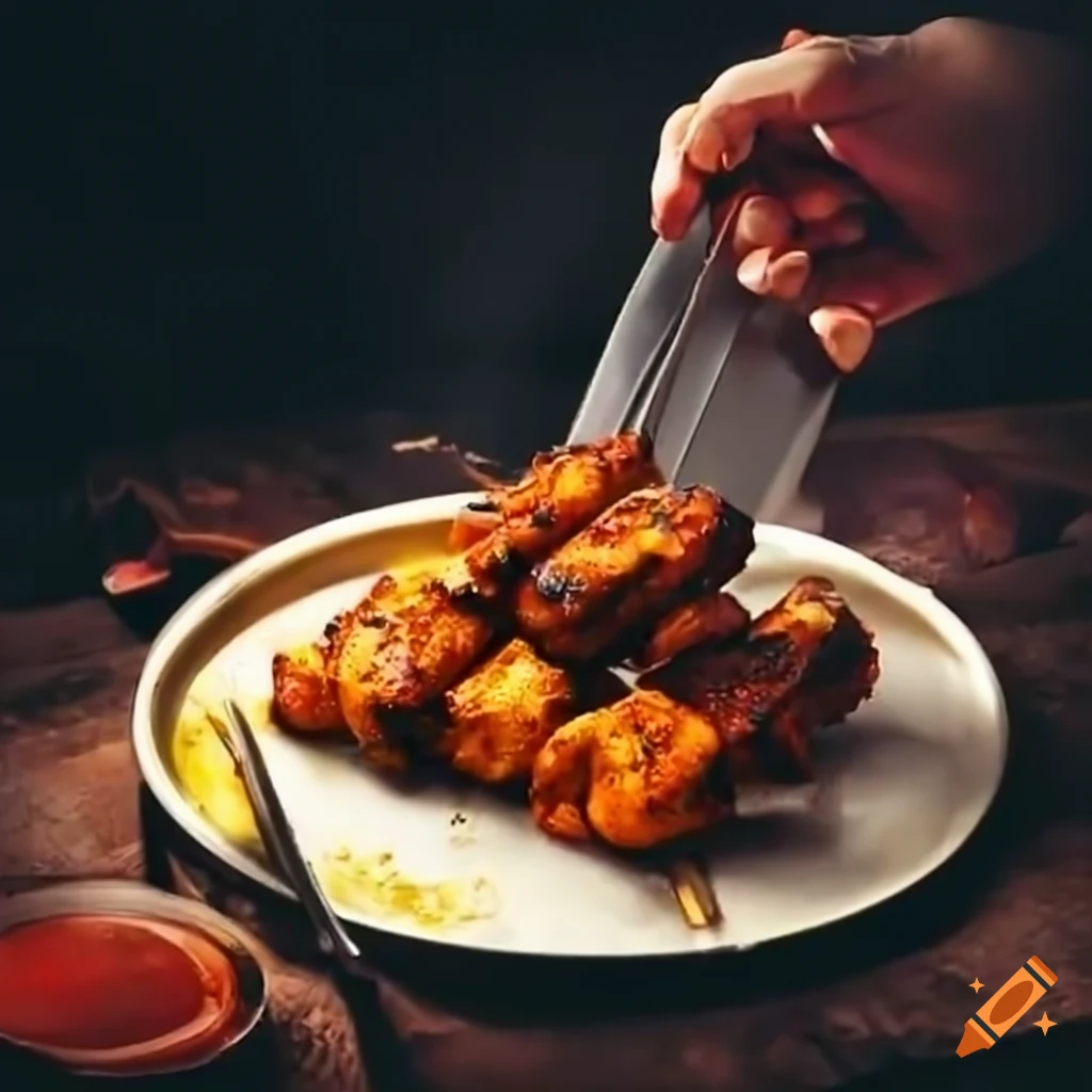 Chef preparing chicken tikka dish