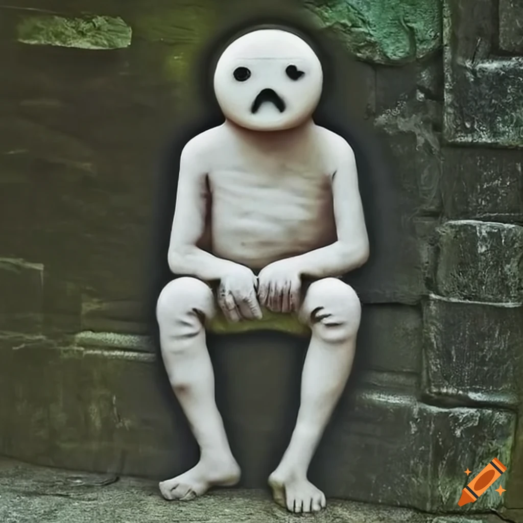 Weird eerie Emoji-Man full body shot by Banksy and Leonardo da Vinci