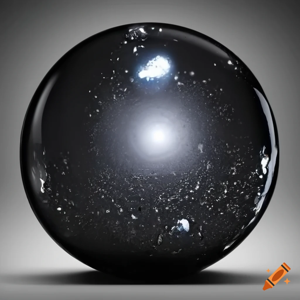 Black glass orb with silver flakes inside