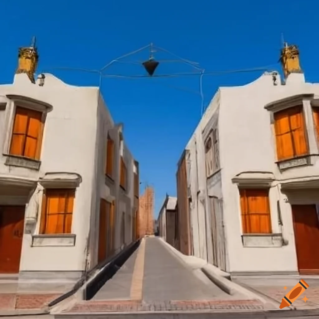 City inspired by Pueblo Libre Ica and Lince with modern residential blocks and beautiful houses, incorporating brutalist and art deco architecture