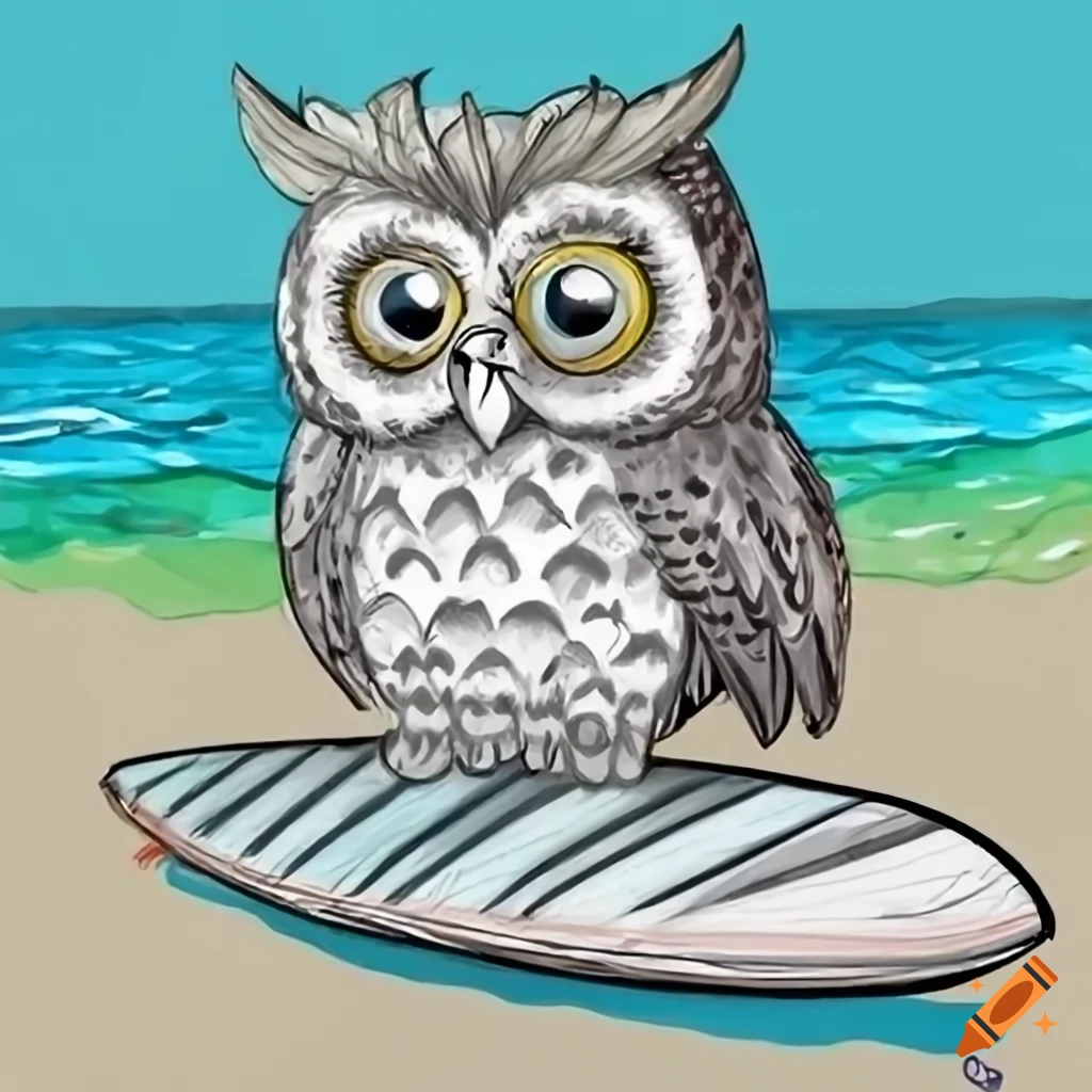 Cartoon owls surfing on surfboards