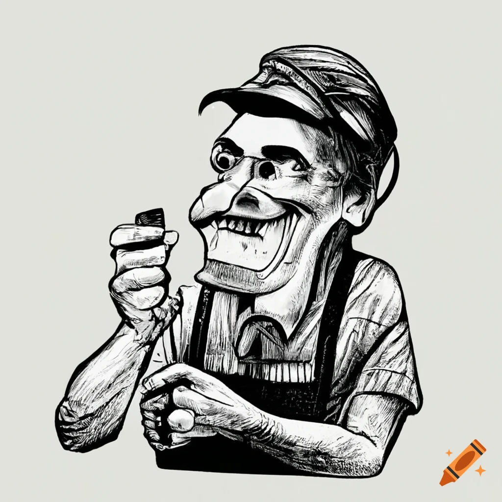 1930's cartoon style image of a carpenter in black and white