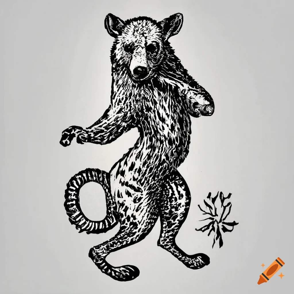 Engraving of dancing hyena in medieval style