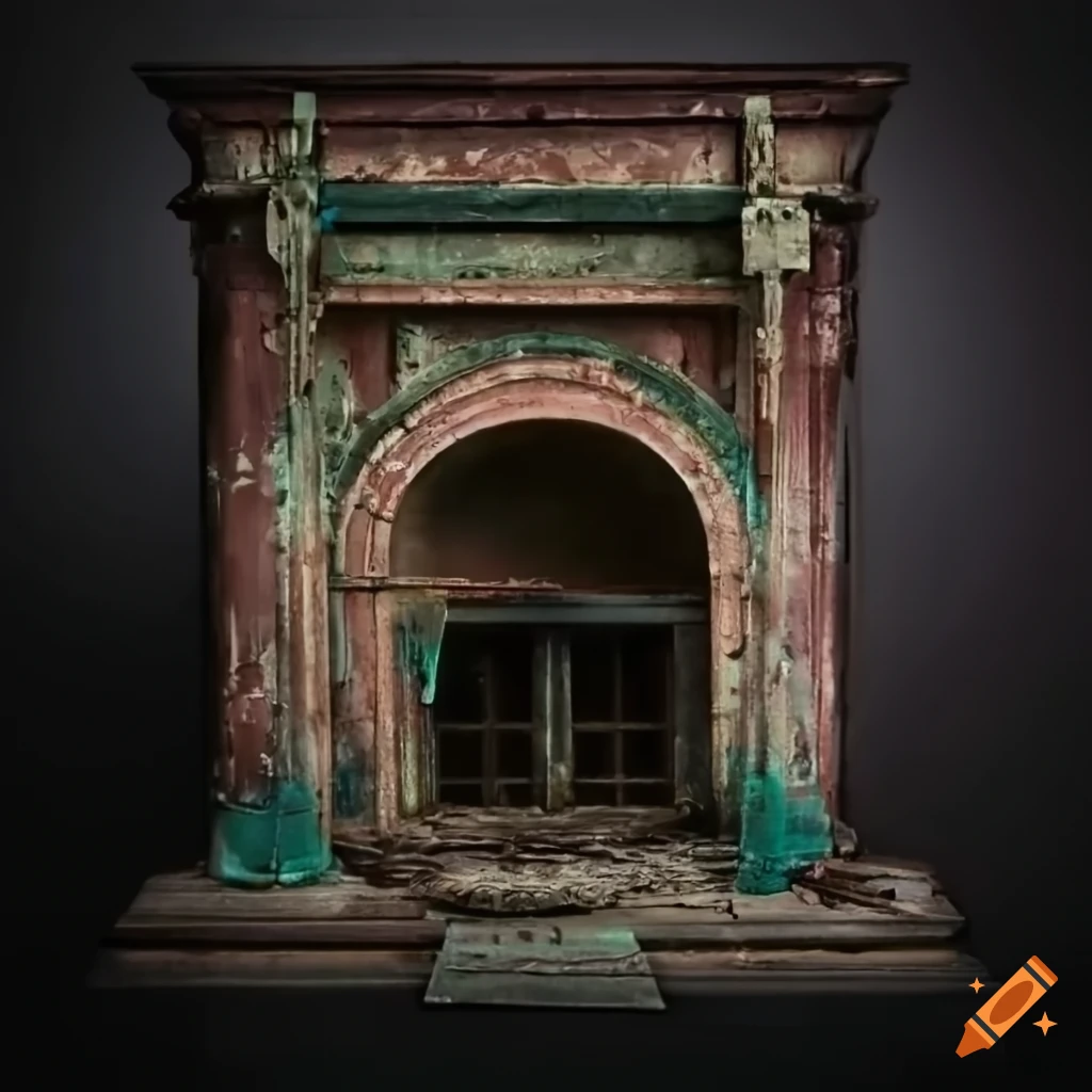 Front facade of an old abandoned theater in a diorama
