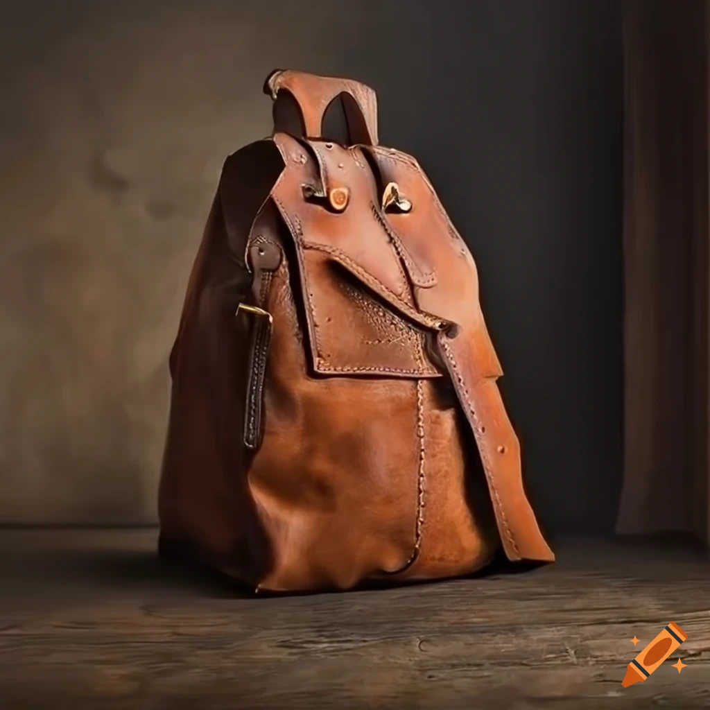 Open large leather bag full of medieval clothes