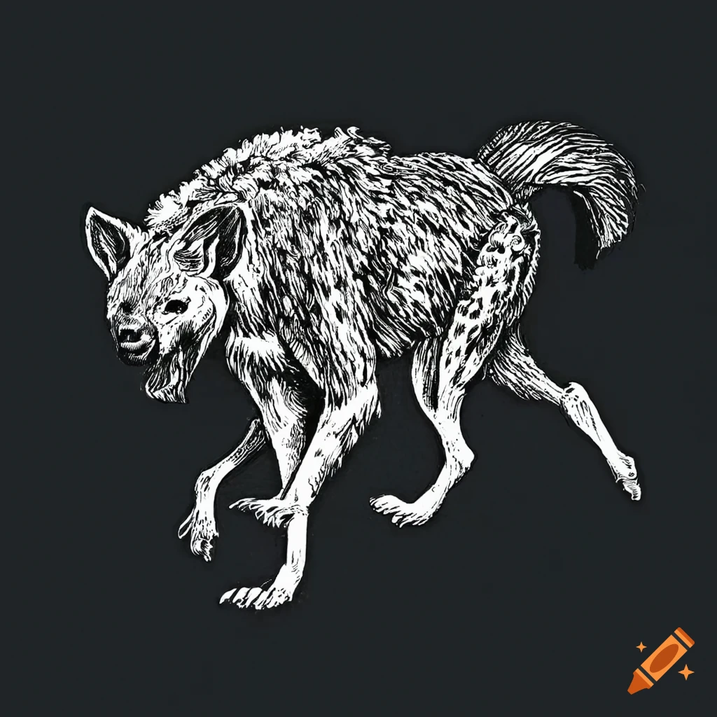 Medieval engraving of dancing hyena