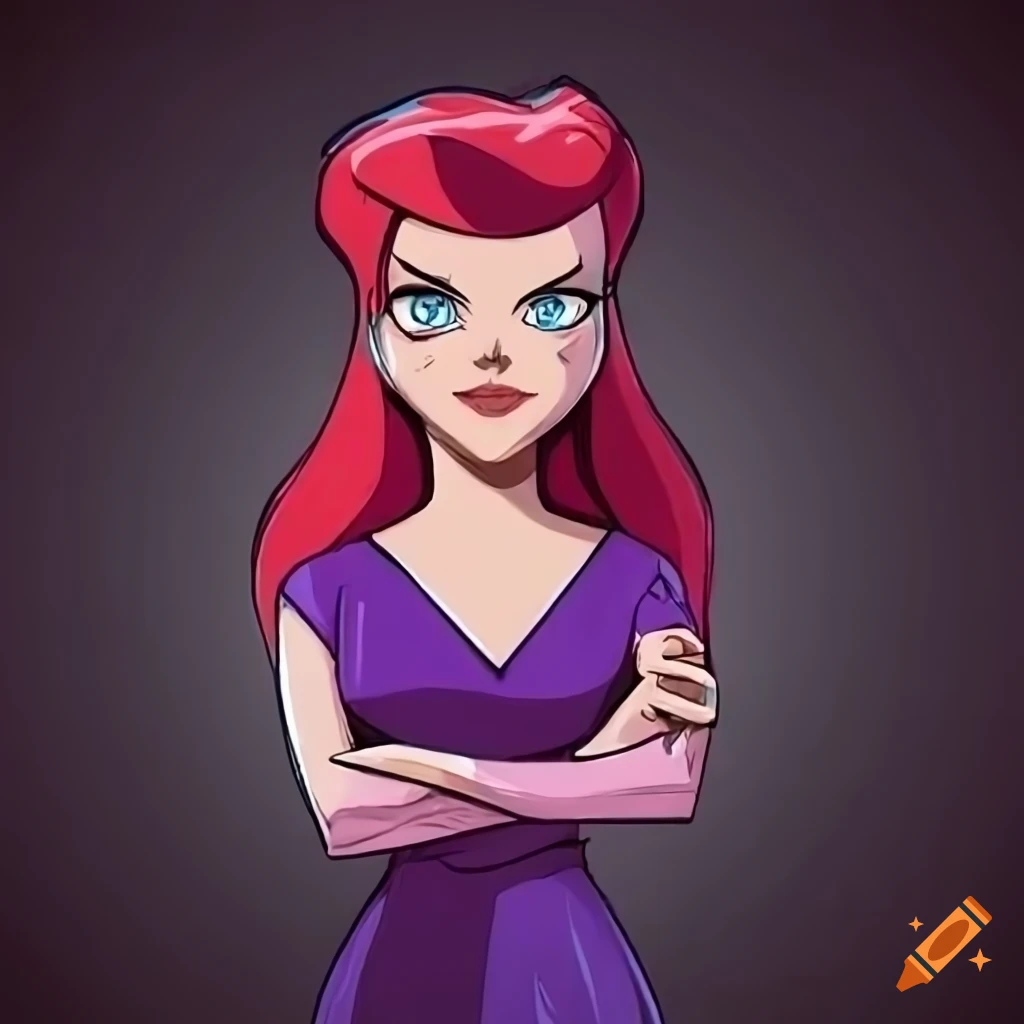 Barbara from Batman animated series with red hair and ice-blue eyes