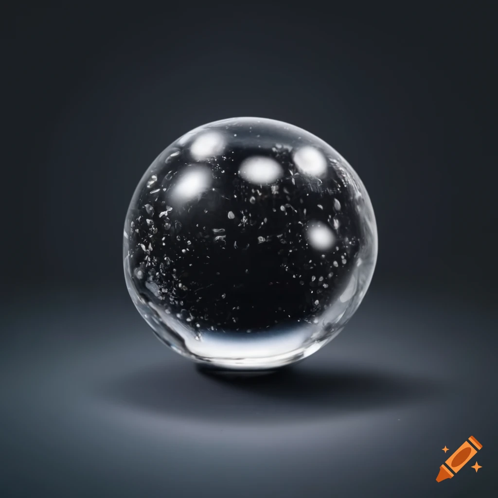 Black glass orb with silver flakes inside