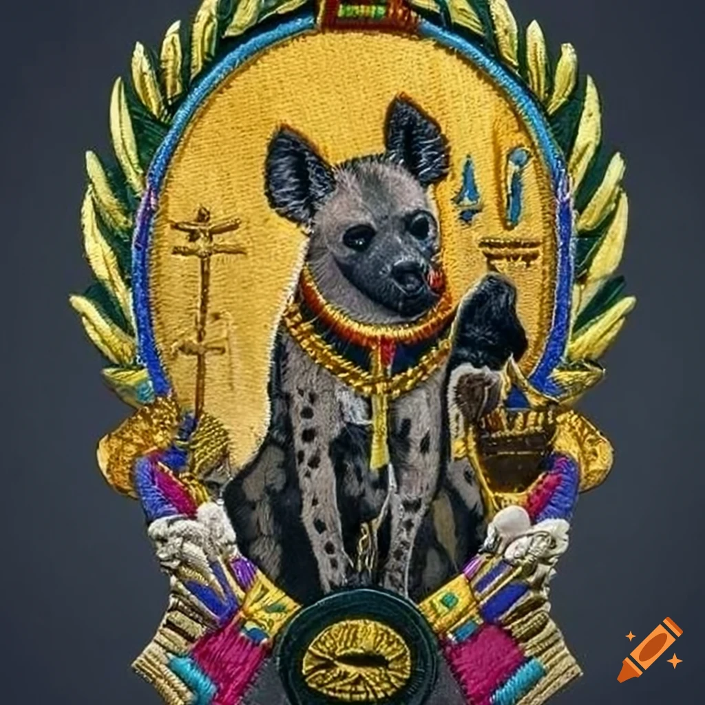 Hyena wearing Egyptian accessories patch
