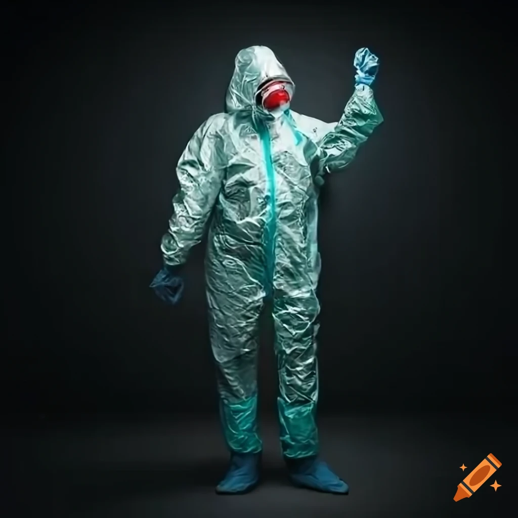 Man in hazmat suit operating control panel with display screens in stunning 8k clarity