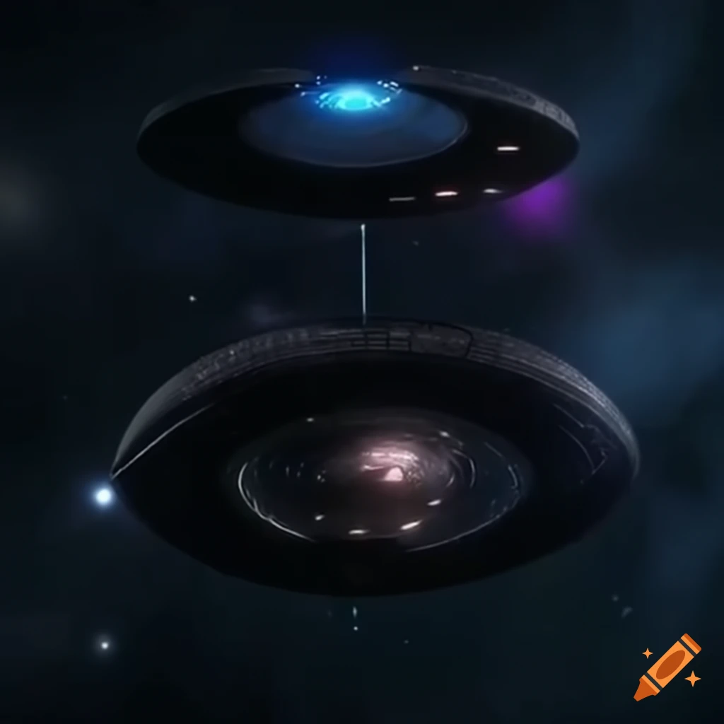 Starship on Star Trek Discovery in interdimensional warp speed with unique design