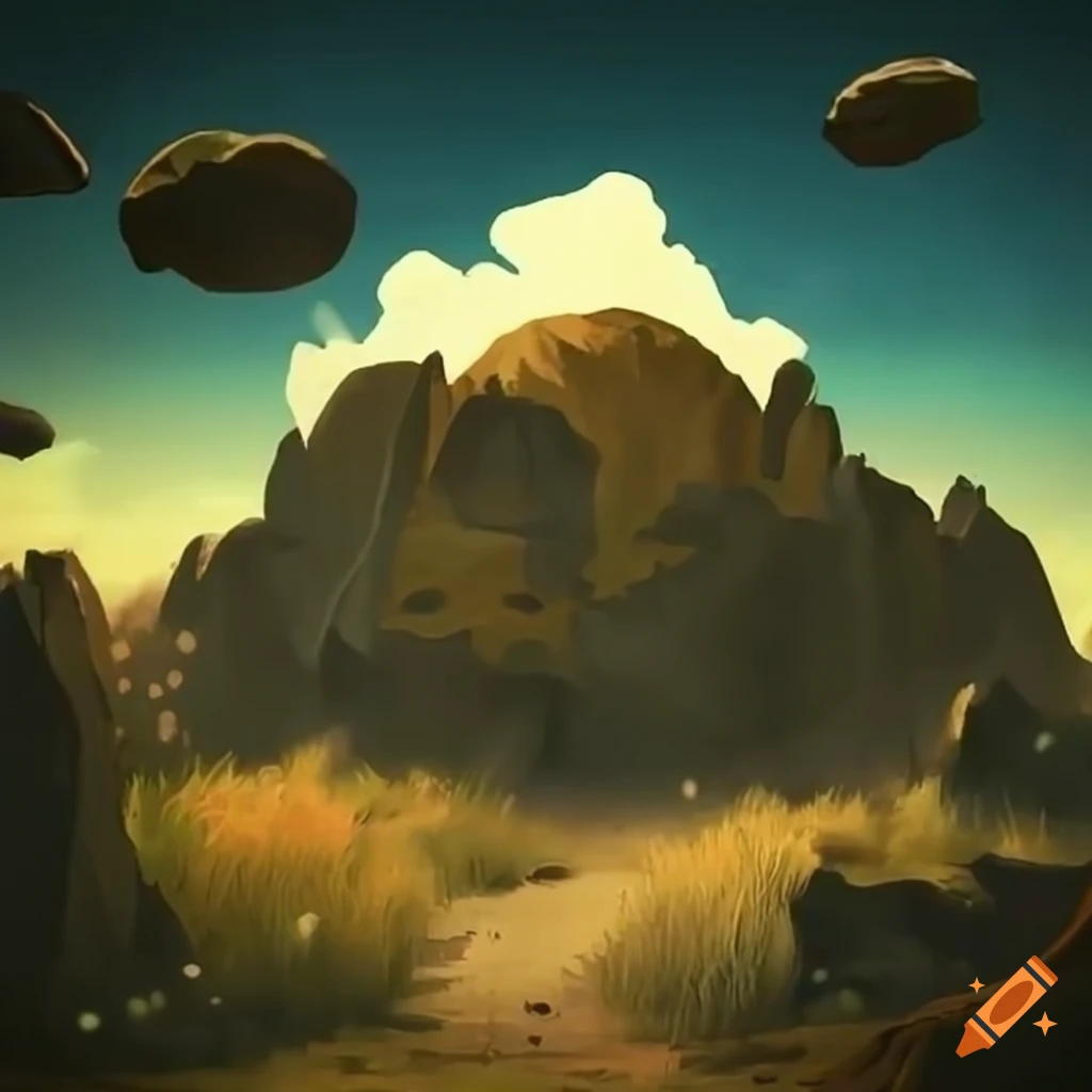 Studio Ghibli inspired anime dirt and rock landscape
