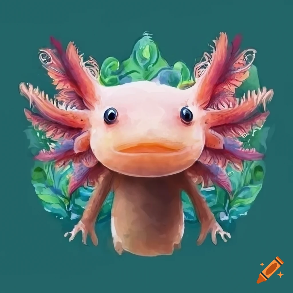 Stunning axolotl with watercolor flowers in background