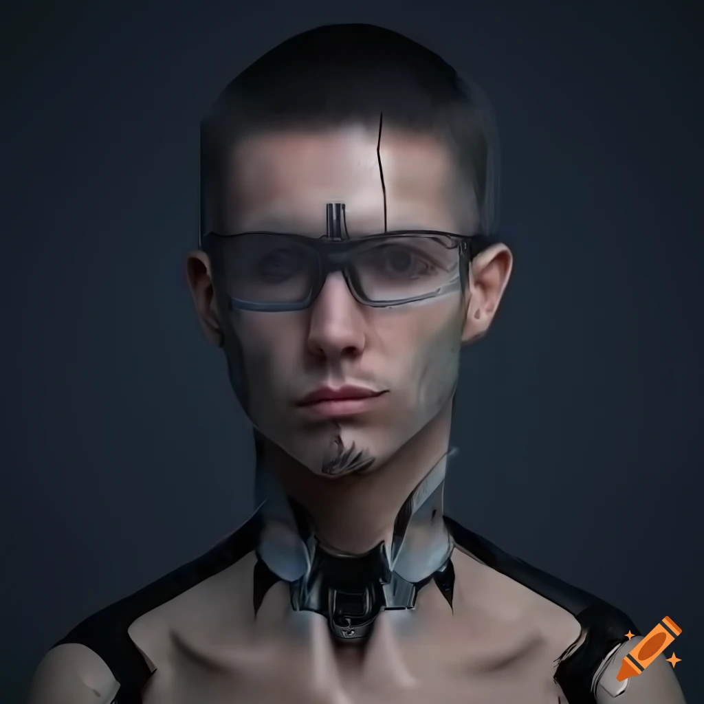 Cyborg in futuristic transparent Streetwear in deep space