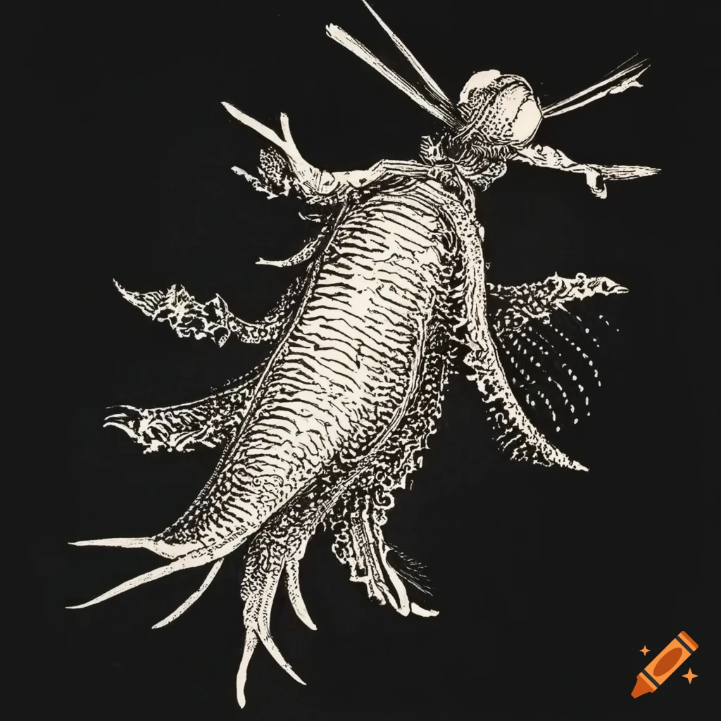 Floating sea slugs in the sky in a 15th century style