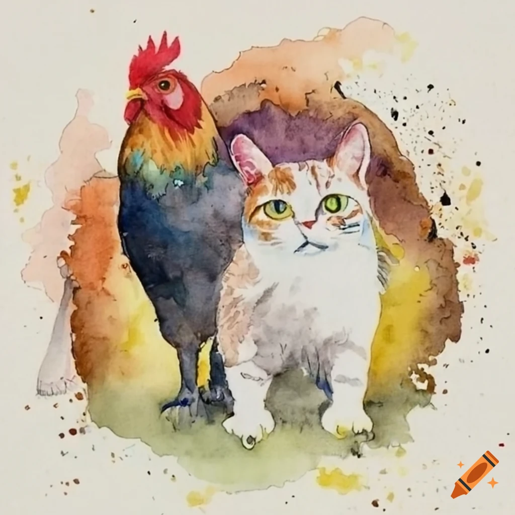 Farmhouse cat and rooster