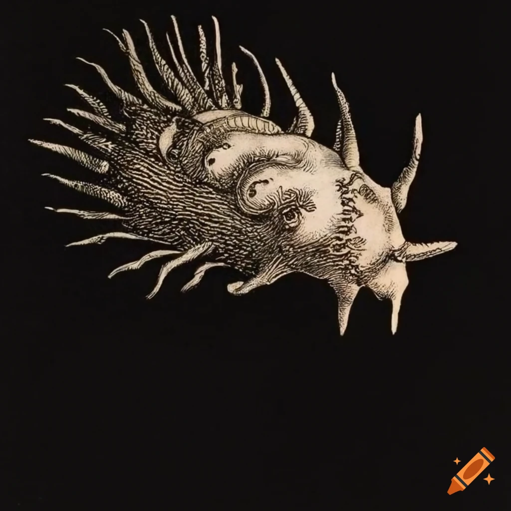 Sea slugs flying in the sky in 15th-century style