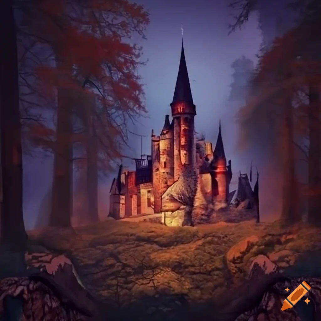 Vampire castle in an autumn forest