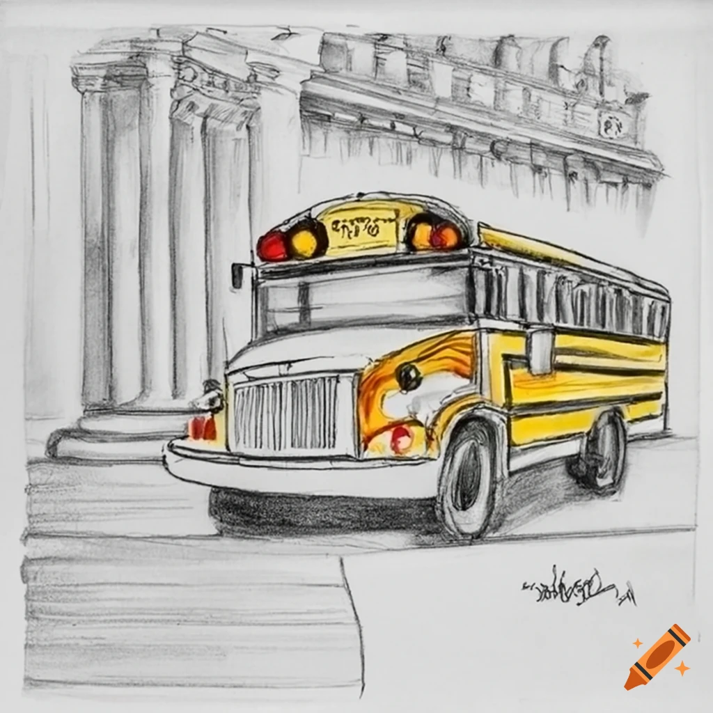 Supreme Court justices on a whimsical yellow school bus