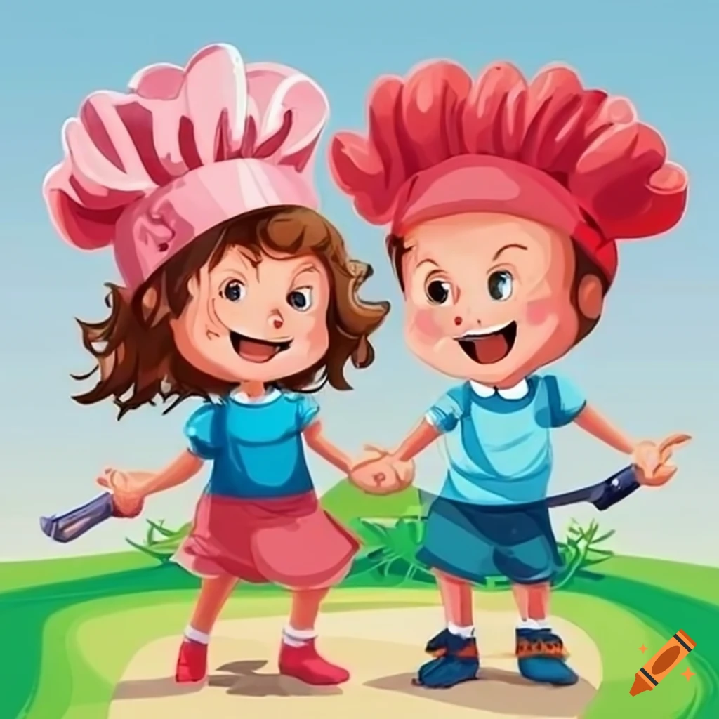 Boy and girl children wearing chef hats