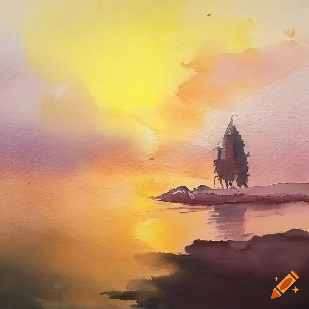 Series of gentle and elegant landscape watercolor paintings