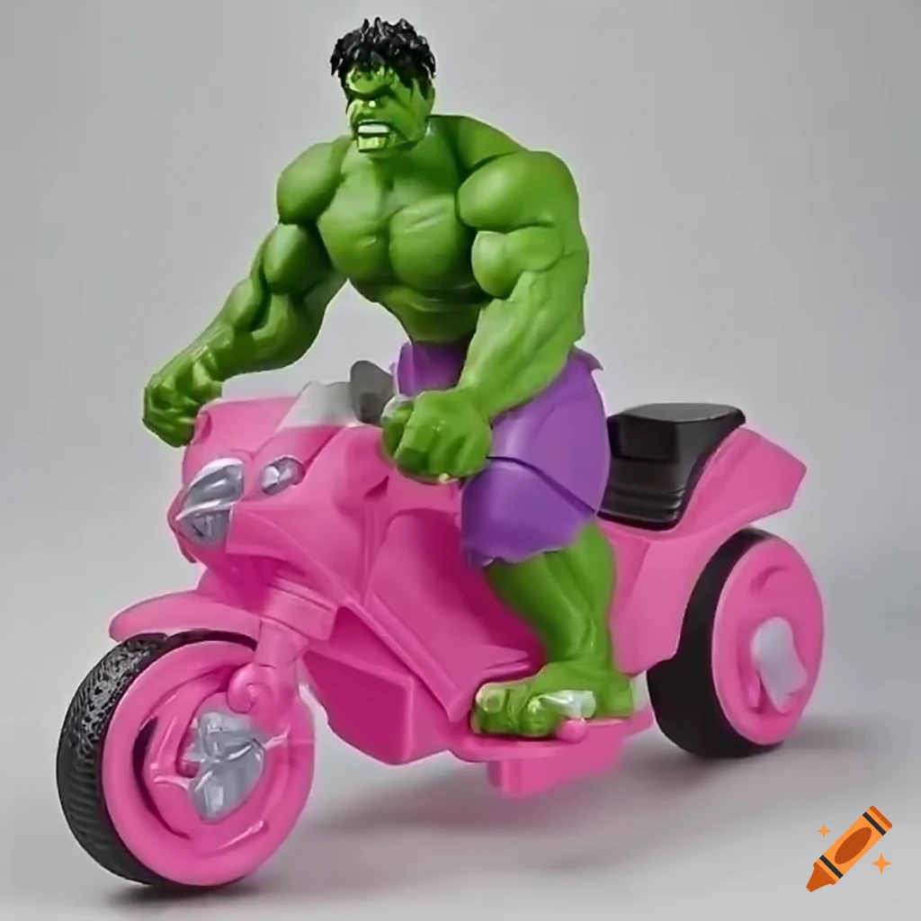 Hulk riding a pink motorbike in action