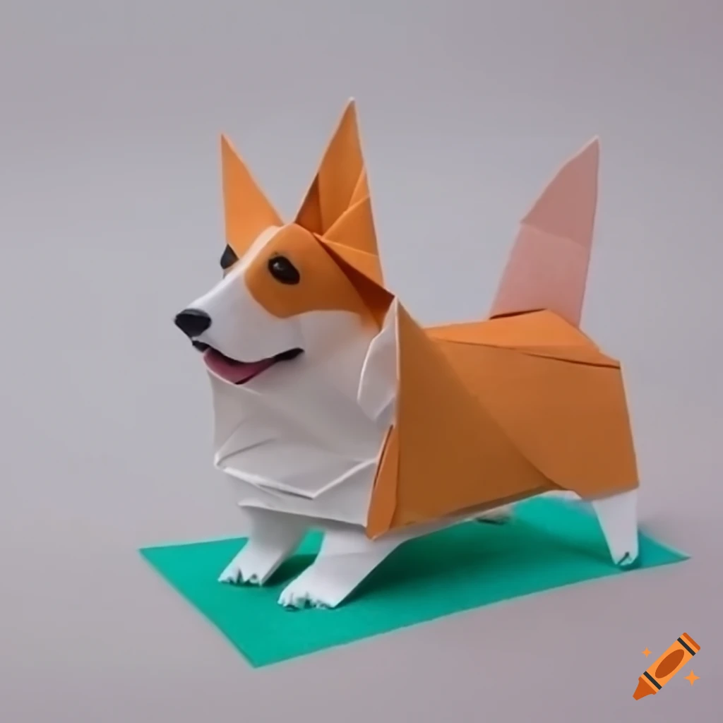 Corgi surrounded by flowers in an origami style