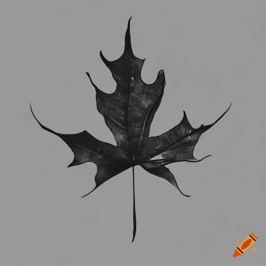 Silhouette of a single dried-up maple leaf