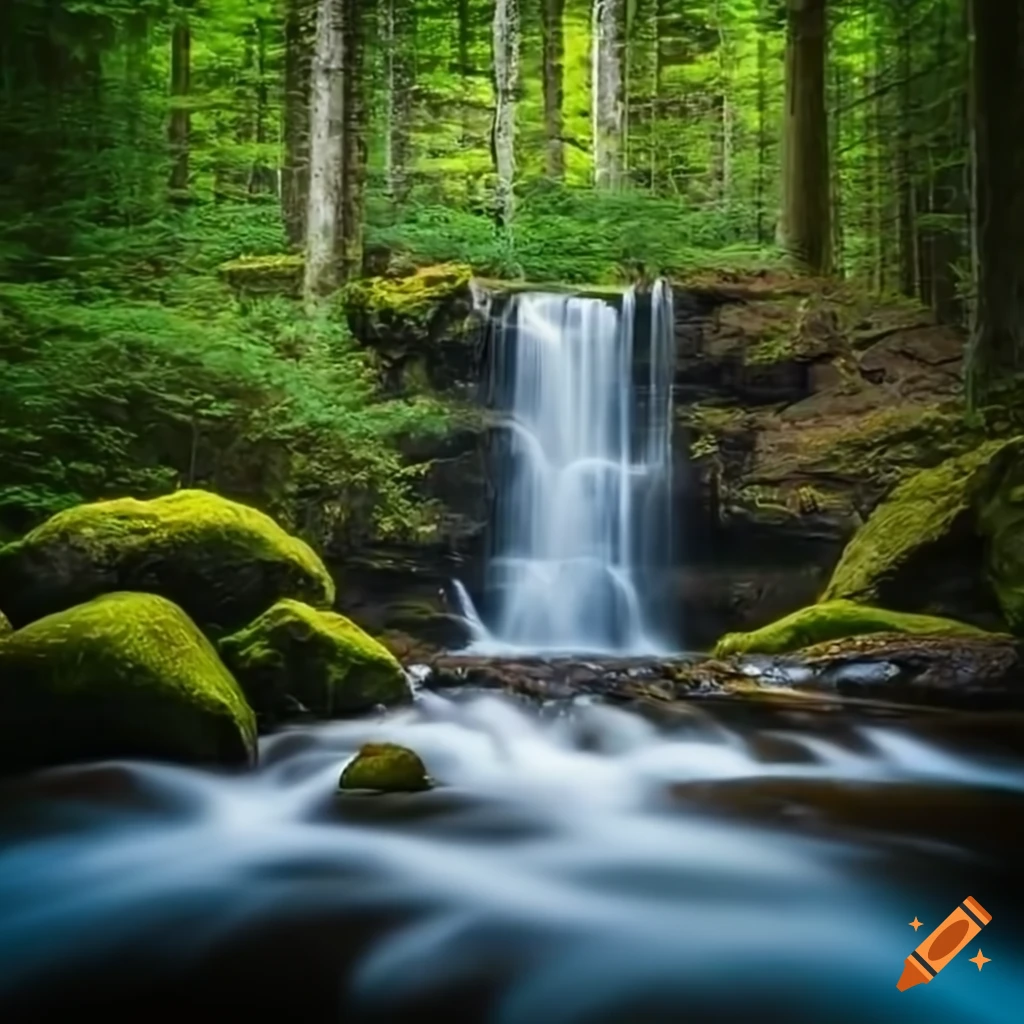 Waterfall in a forest with rocks
