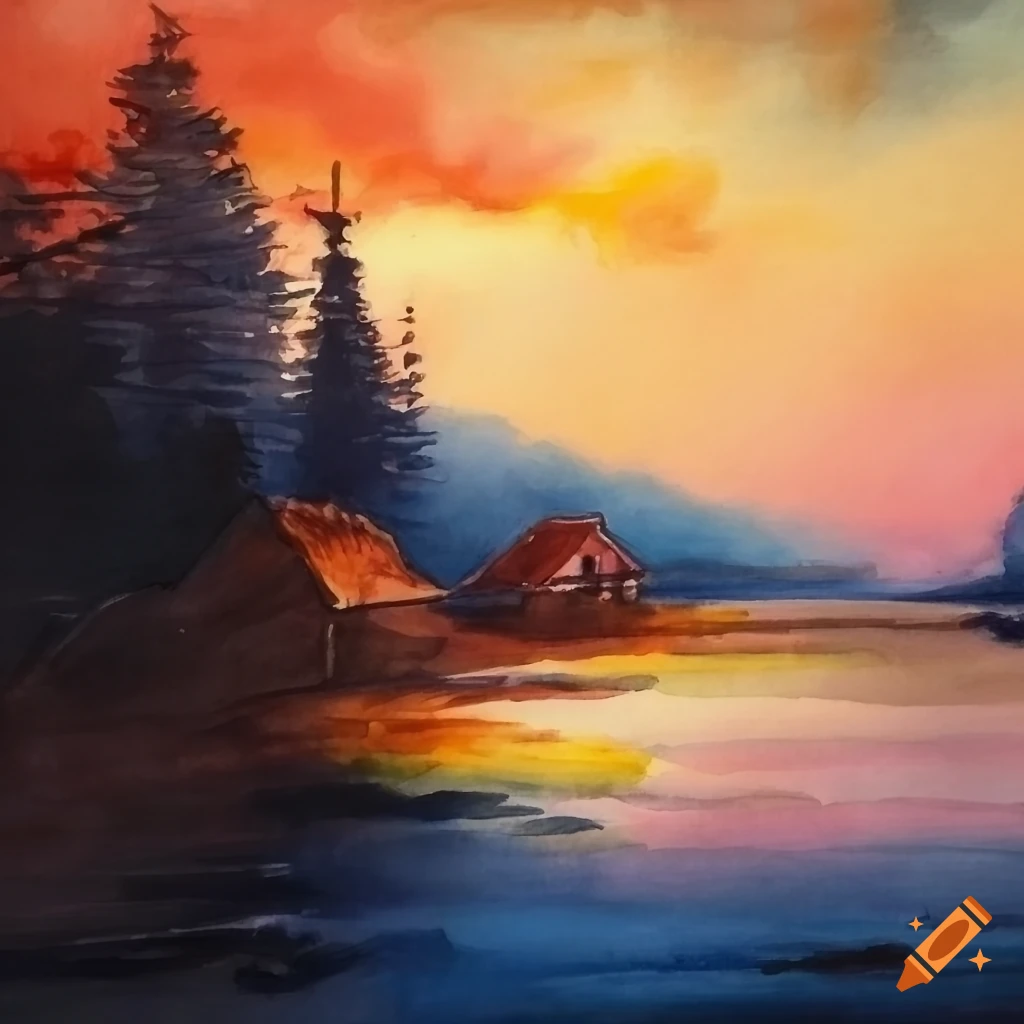 Series of gentle and elegant landscape watercolor paintings