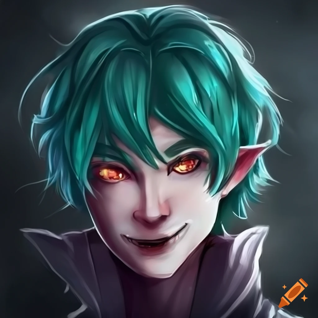 Jazz and horror-loving gnome vampire with teal hair and amber eyes