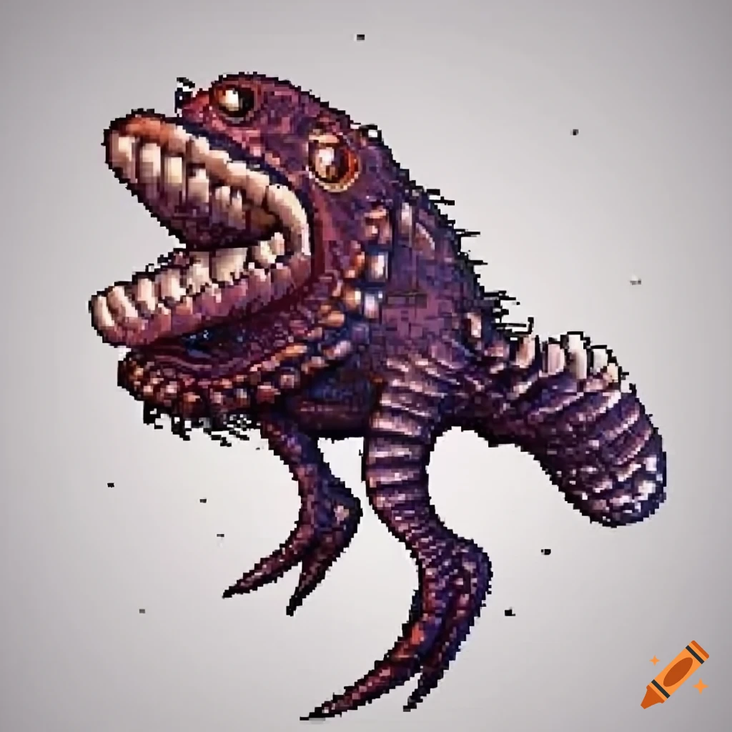 SNES style snakehead fish monster with legs