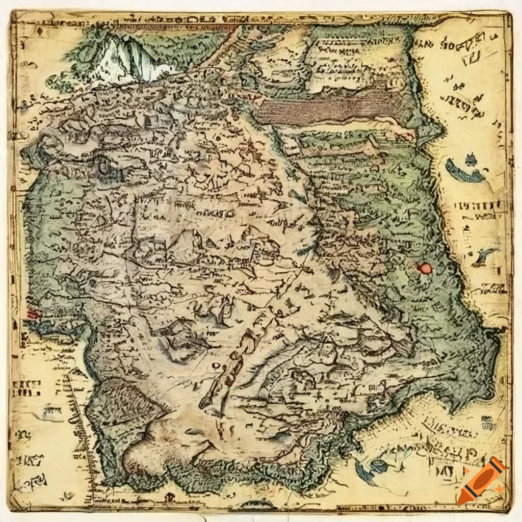 Intricate medieval map with castles and battle arenas