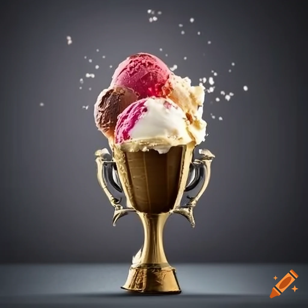Trophy cup filled with ice cream on Craiyon