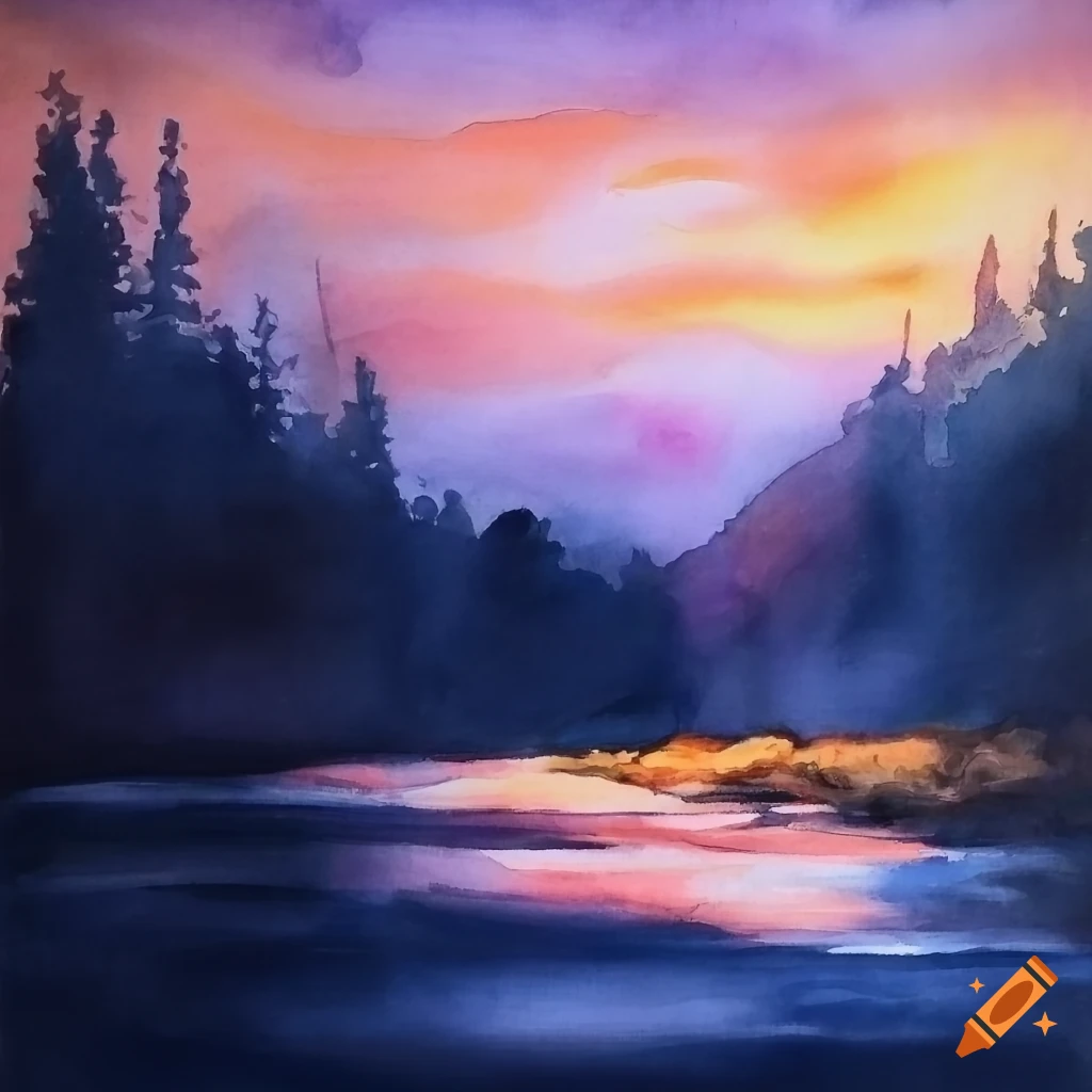 Series of gentle and elegant landscape watercolor paintings